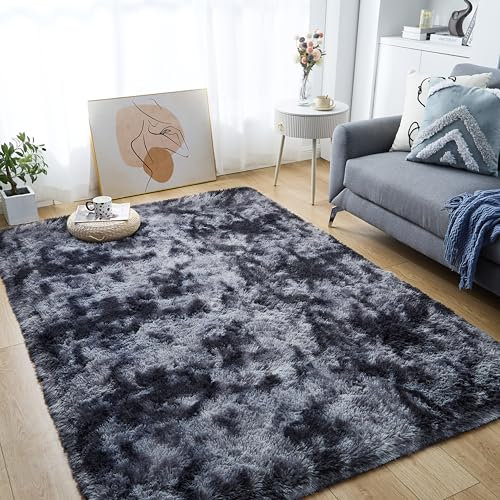 Lommegy Hochflor Teppich 120x160cm – Flauschig, Weich & Antirutsch – Moderner Wohnzimmerteppich in Grau für Schlafzimmer, Kinderzimmer & Büro