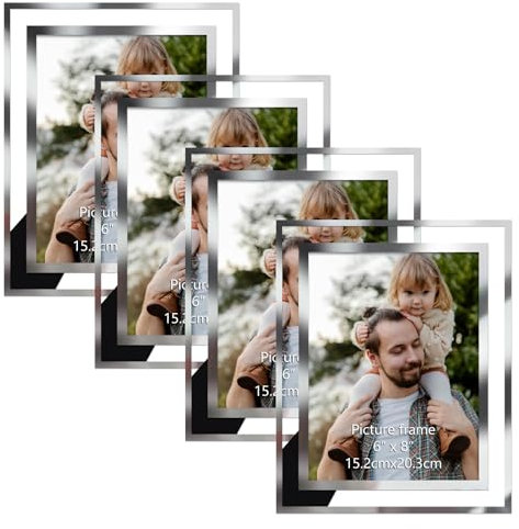 Hoikwo 4 Pack 8x6 Photo Frame, 6x8 Picture Frame with Silver Mirrored Glass, Multi Picture Frames for Tabletop Display