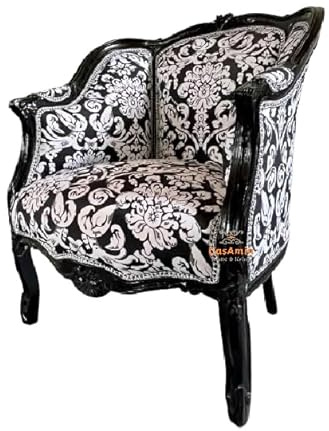 Armchair French Louis Style Ear Shape Chair Nostalgic Baroque Style in Black Floral Pattern for Living Room Home Decor for Hotel Lounge Room