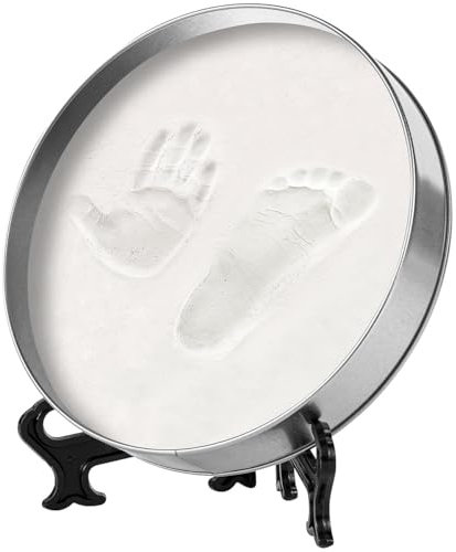 Your Design 3D-Erinnerung: Gipsabdruck-Set mit dekorativer Metallbox und Ständer, Ø 16,5 cm (Handabdruck-Set Metallbox, Gipsabdrücke Katze, Geburtstag)