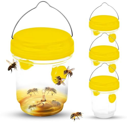 yotutun Piege a Guepes Exterieur, Piège à Frelons à Suspendre Attrape Insectes Répulsif à Guêpes en Plastique Piège Écologique pour Piege Moustique, Mouche, Moucheron (4 Pièces-Jaune)