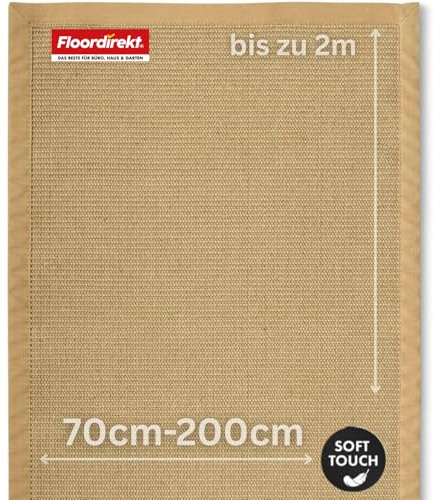 Floordirekt Sisal Teppich Mumbai 80x150 cm – Naturfaser Teppich mit Baumwollbordüre, Wohnteppich, Sisalteppich