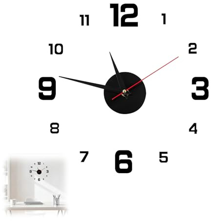 Reloj de Pared Grande 40cm DIY con Números Adhesivos Movimiento Silencioso | Fácil Instalación, Reloj Decorativo Moderno para Salón, Dormitorio, Cocina y Oficina, Regalo Ideal Hogar, Color Negro