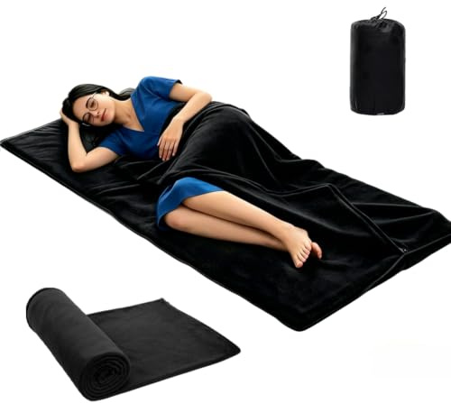 Sleeping Bag Warm Outdoor Camping Hiking Envelope Portable Polar Fleece Anti-Pilling Sleeping Bag 180 x 82 cm for Hut & Travel (Black)