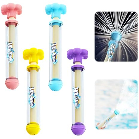 4 unidades de pistola de agua de fuegos artificiales para niños: recarga rápida de 3s - alcance luminoso de 1-10m - romántico lanza agua de fuegos artificiales - juguete de rociado de agua - (3-8 años