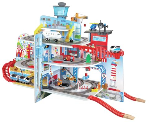 Hape Mega City Eisenbahn Set mit fünf Stockwerken und jeder Menge Zubehör