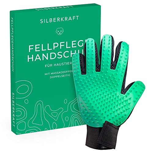 Silberkraft Fellpflegehandschuh für Hund, Katze, Pferd; Kaninchen und Anderen Haustieren - Schonende Pflege Dank 256 Noppen - Massageeffekt - Einheitsgröße - Egal ob Lang oder Kurzhaar