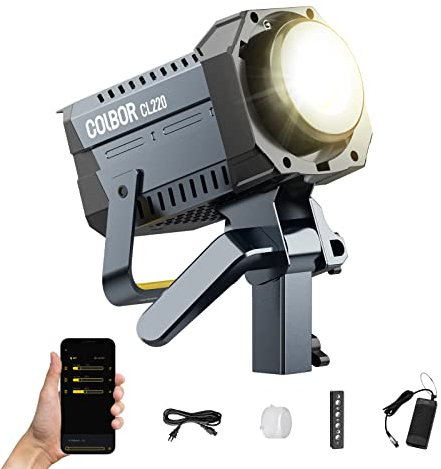 Luz de Video, COLBOR CL220 220W Lite Luz Continua Fotografia Bicolor 2700k-6500K CRI97+ 52700Lux@1m COB Lámpara Studio con Montura Bowens App 10 Efectos de Iluminación【Bolsa y Reflector NO Incluidos】