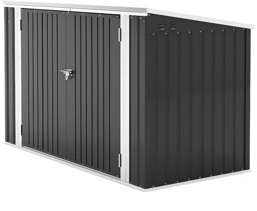 XEMQENER Lockable Garden Storage Shed, Outdoor Bike Shed with Door and Roof, Metal Galvanized Steel Pent Tool Storage Sheds for Bikes, Garbage Bins, Black (D105x W210x H130cm)