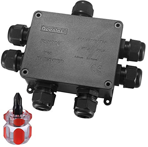 Caja de Derivación Estanca IP68, 7 Vías Cajas de Empalmes, Caja de Conexiones Impermeable Eléctricas Exteriores Ø4mm-8mm Ø9mm-12mm Cable Conector para Exterior Jardín - 7 Vías