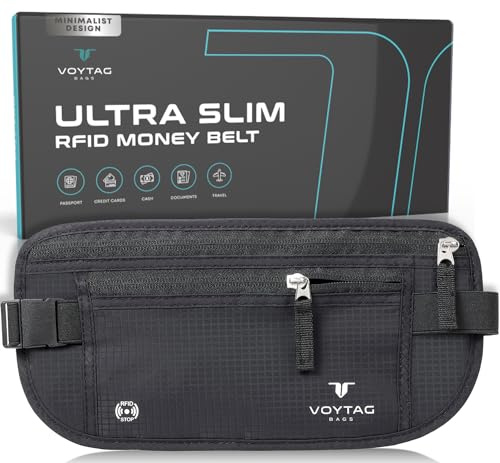 Travel Money Belt & Passport Holder - RFID Blocking Slim Travel Wallet & Fanny Pack for Men and Women - Essential Travel Pouch for Cash, Credit Cards, and Documents