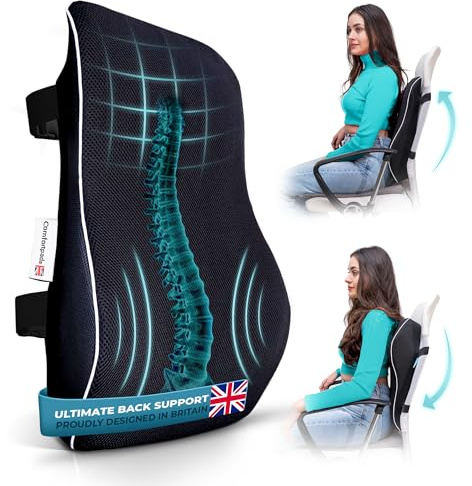 Comfortpad Coussin de soutien lombaire | Mousse à mémoire de forme pour soulager les douleurs dorsales | Soutien complet du dos | Pour chaise de bureau, voiture et maison | Housse en maille respirante