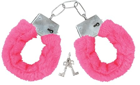 Lizzy Steel Metal Handcuffs with 2 Keys Adjustable | Valentine Couple Fancy dress cosplay Costume accessory Hen Stag Night Party (Furry Pink Handcuffs)