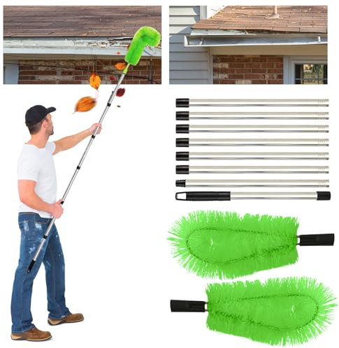 Longzhuo kit Pulizia Grondaie, 2 pezzi Pulisci Grondaie Telescopico, 3.1m Pulisci Grondaie, Pulizia Grondaie Utilizzato per Pulire Foglie e Sporco, adatto Grondaia in PVC per Tettoia (Verde)