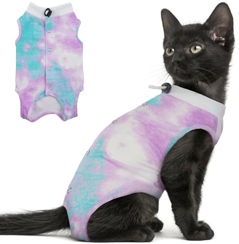 PUMYPOREITY Cat Recovery Suit for Surgery and Skin Diseases - Alternative to Cone of Shame, Female Spay Surgical Suit, Purple, M