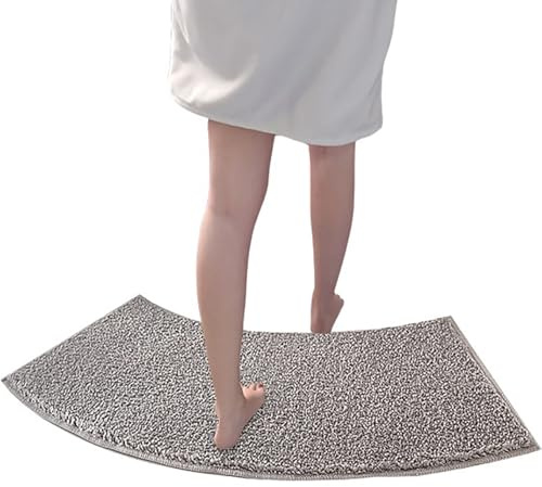 Could Spark Fan-Shaped Curved Shower Bath Mat for Corner Shower,Ultra Microfiber Soft Non Slip Curved Bath Mat,Strong Water Absorbent Bathroom Rug,Machine Washable(Grey)