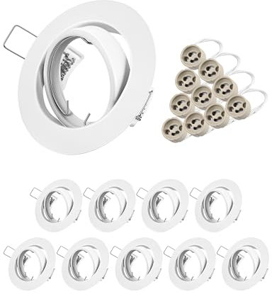 EDISHINE 10 Pack GU10 Downlights for Ceiling, Round Brushed Metal Frame, Recessed Spotlights Fitting, GU10 Light Mounting Frame Trim Ring, 90mm Bulb Light Fitting, White
