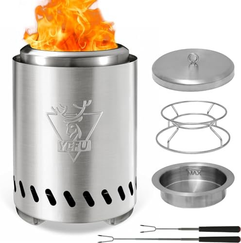 Generic Rauchfreie Feuerstelle Tischplatte Tragbare Feuerstelle Betrieben mit Holzpellets Flüssige Brennstoffe Sicher Brennende Tisch-Feuerstelle Tragbarer Mini-Herd mit Tasche,Brennerkappe,14CM