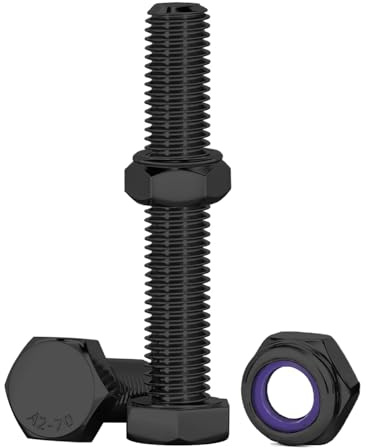 Drenky M8 bultar och muttrar, 10 st M8 X 60 mm självlåsande skruvar med muttrar i rostfritt stål A2 V2A muttersats och bultar för maskiner, möbler, 3D-tryck, bil, svart