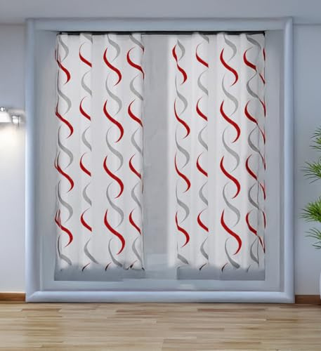 Home Tresor - Coppia Tende a Vetro Moderne per Interni Tendine a Onde Colorate per Finestra e Portafinestra Cucina Camera Salotto mod. Debora - Rosso, 70x150 cm