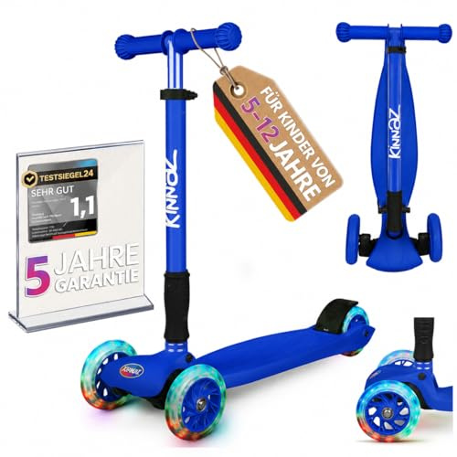 Kinderroller 5-12 Jahre kinnaz Two, Kinder Roller, Roller für Kinder ab 5 Jahre, faltbar, stufenlos Höhe einstellbar, LED Räder, Scooter, 6 7 8 9 Jahre, Schulkind, bekannt aus Focus, aus Hamburg