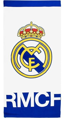 Asciugamano Real Madrid – Asciugamano ufficiale con design esclusivo, scudo e colori del club, ideale per spiaggia, piscina, bagno o sport, accessorio pratico per gli appassionati di calcio
