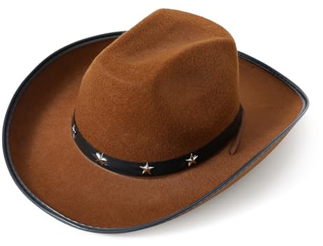 VIROSA Classic Western Cowboy Hat, Black, Lightweight, Adjustable Fit, for Men, Women, Rodeo, Fancy Dress, Outdoor Wear (Brown)