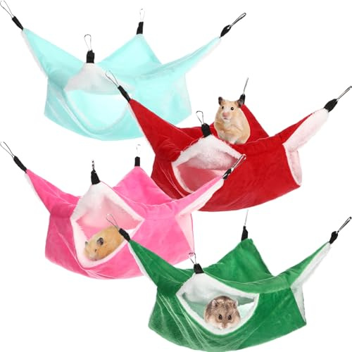 Nuogo 4 Pcs Guinea Pig Rat Hammock for Cage, Light Color, Classic