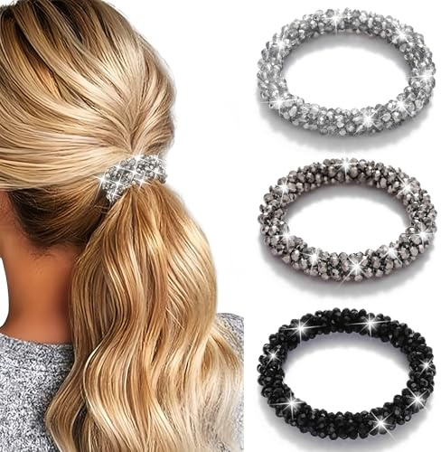 Set di 3 Elastici per Capelli Decorati con Cristalli e Strass Scintillanti - Accessori Eleganti per Capelli da Donna, Perfetti per Occasioni Speciali e Look Glamour