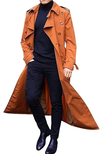 Herr dubbelbröstad trenchcoat cosplay kostym renässans ytterrock avslappnad smal passform lång vindjacka trenchcoat, Orange, 3XL