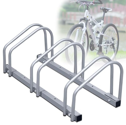 Cykelställ golv för 3 cyklar, 30 cm hjulavstånd 35–55 mm däckbredd rostfritt stål självlåsande skruvar golv eller väggmontering flera stativ cykelhållare ställstativ