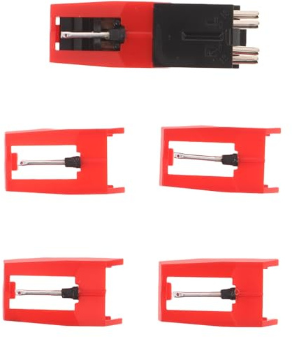 TOPBATHY Puntina Diamantata per Giradischi di Ricambio 1 Testina e 4 Aghi, Compatibile Fonografi e Giradischi D’epoca, Accessori per Manutenzione Vinili, per Sistemi Audio Domestici