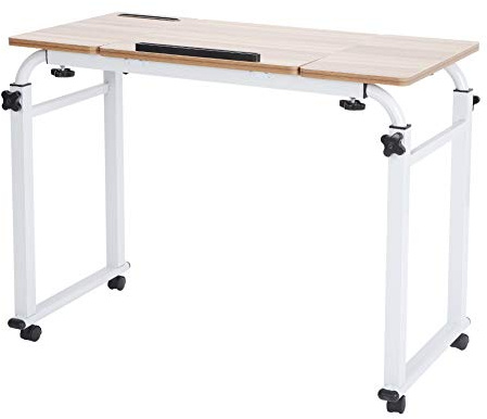 Yctze Datorbordsvagn, Skrivbord över Säng, Höjdjusterbar Lutbar Bordsskiva med Låsbara Hjul, Idealisk för Hemmakontor (0,8 meter)