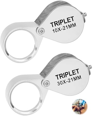 JTKREW Set 2X Lente d'Ingrandimento Tascabile, (30X+10X) Pieghevole, per Orologiai, Gioiellieri, Ispezione di Alta Precisione & Identificazione Gemme.