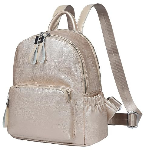 VASCHY Zaino da donna, mini zaino in pelle PU impermeabile moda piccolo zaino casual zaino da viaggio, Oro chiaro, S, Zaini