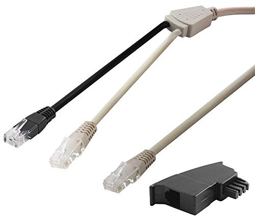 DSL LAN Netzwerk Kabel Adapter Verteiler Splitter Weiche Kabel mit TAE-F Adapter, 1 RJ45-Stecker auf 2 RJ45 Stecker, 3 Meter, Grau