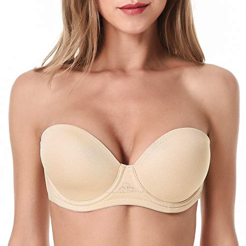 WingsLove Women’s Strapless Bra Full Coverage Underwire Multiway Plus Size Contour Comfort Bra(Nude 34C)
