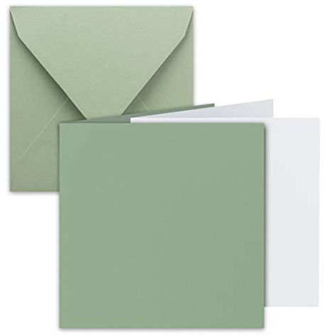 FarbenFroh by GUSTAV NEUSER - Set di 15 biglietti pieghevoli, quadrati, 15 x 15 cm, con buste per lettere e fogli per inserti, colore: eucalipto