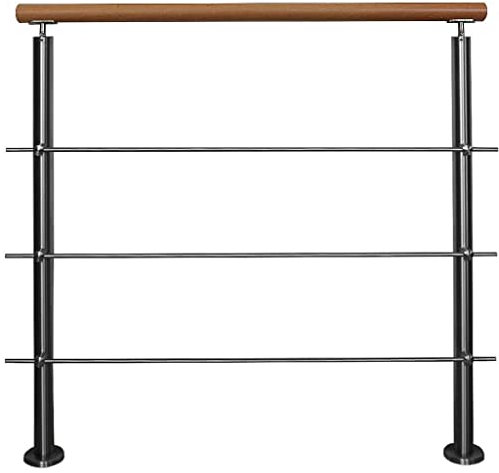 TIBU Edelstahl Geländer mit Holz Buche Handlauf 0,6-5 m Länge Treppengeländer Innen, Variante: mit 3 Streben Länge: 2,0 m mit 3 Pfosten