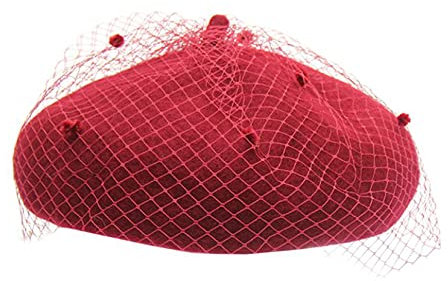WALLBIG Béret for Femmes Dames Hiver Laine bérets Vintage Filet Voile Motif Peintre extérieur élégant Bonnets Bonnet Chapeau (Color : Wine, Size : One Size)