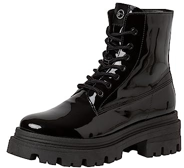 Tamaris Botines para Mujer, Tacón Cuadrado, Plantilla Extraíble, Negro Charol, 42 EU