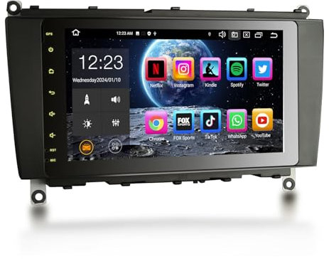 Erisin 8-Kern 4GB RAM+ 64GB ROM 8 Zoll Android 14 Autoradio Bluetooth GPS Navi für Mercedes Benz CLK-Klasse W209 C209 A209 Unterstützt DAB+ Wireless CarPlay Android Auto DSP WiFi 4G FM A2DP RDS Canbus