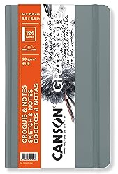 CANSON Graduate Hardbound Sketch & Notes Book, 90gsm 14 x 21.6cm, Smooth Paper, 92 Ivory Sheets, Light Grey Cover, for Artist Students