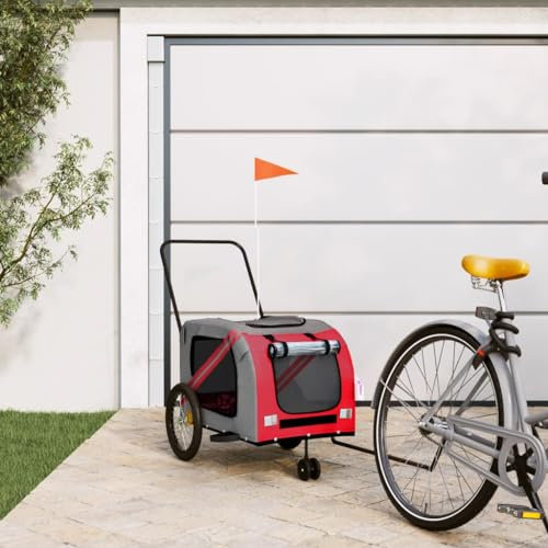 CIADAZ Dog Bike Trailer Red and Grey Oxford Fabric and Iron, Scooter Trailer, Bike Basket, Dog Bike Carrier, Dog Wheelchair, Dog Cart - 93901