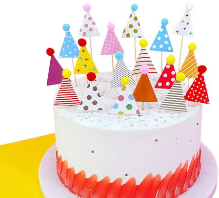 Belegao 20 Picks Cake Topper Colourful, Mini Party Hats Cupcakes Toppers Glitter Muffins Decorations Party Supplies for Birthday, Baby Shower, Wedding, Anniversary, Graduation, Women Men Girls Boys
