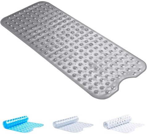 BedLooms Shower Mat Non Slip Anti Mould – Grey 70x38 cm Bath Mat for Bathroom & Bathtub with Strong Suction Cups Grip Bath Mats Easy Drain & Machine Washable Mat