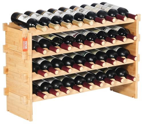 VEVOR Étagère à Bouteilles Modulaire 36 Bouteilles, Casier à Vin Empilable 4 Niveaux, Range Bouteilles en Bambou Massif Autoportant, Rangement Présentation de Vin pour Cuisine Garde-Manger Cave Bar