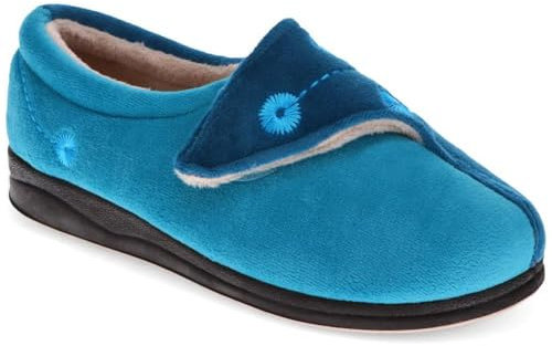 Pavers Wide Fit Warm Antibacterial Slippers - Blue Teal Size 5