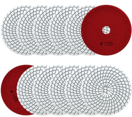 SANLEETEK Almohadillas de Pulido Diamante - 12piezas 100mm Disco Diamante Pulir Grano 100 para Granito Mármol Piedra Artificial Cuarzo para Amoladora Angular