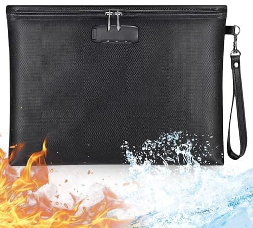 PRITOK Fireproof Document Bag: 36 x 25cm Fireproof Money Bag with Lock, Waterproof and Fireproof Document Bag with Zipper, Fire Proof Safe Storage Pouch for A4 A5 Documents, Cash, Tablet, Passport